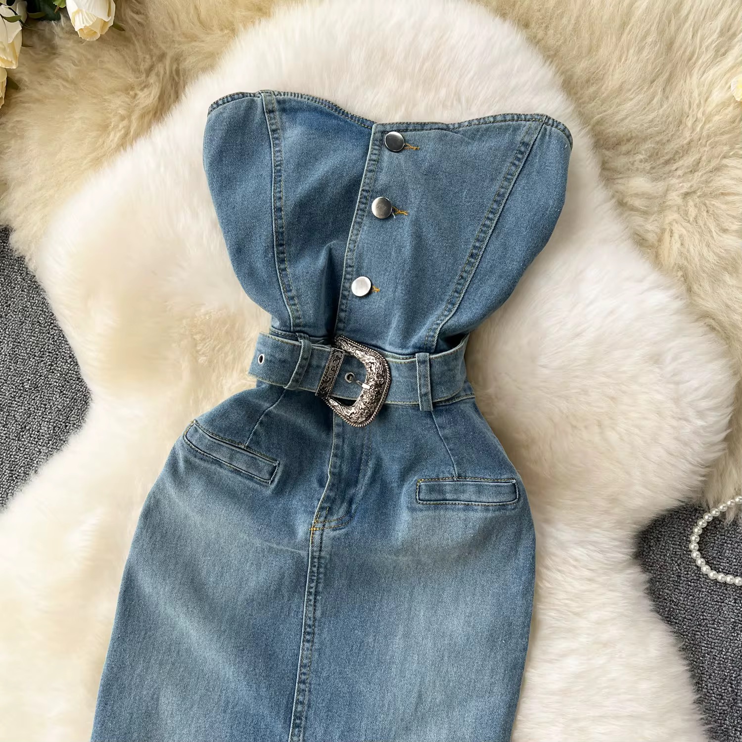 Sleeveless Denim Midi Dress — image 2 of 2