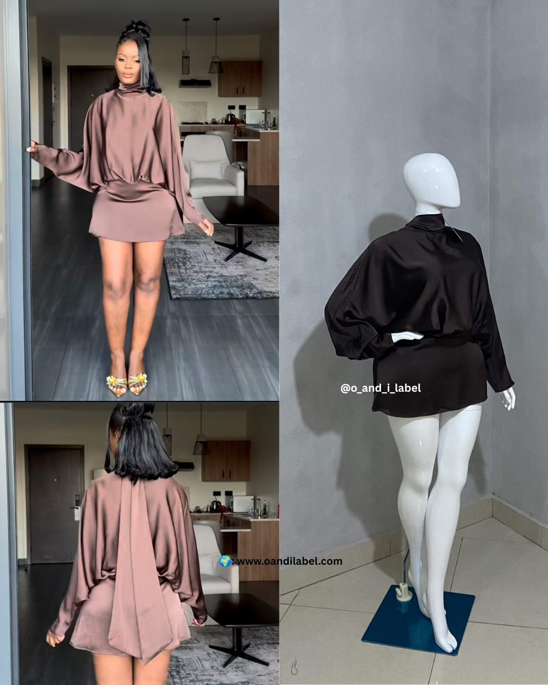 Long sleeve Chic Mini Silk Dress — image 2 of 4