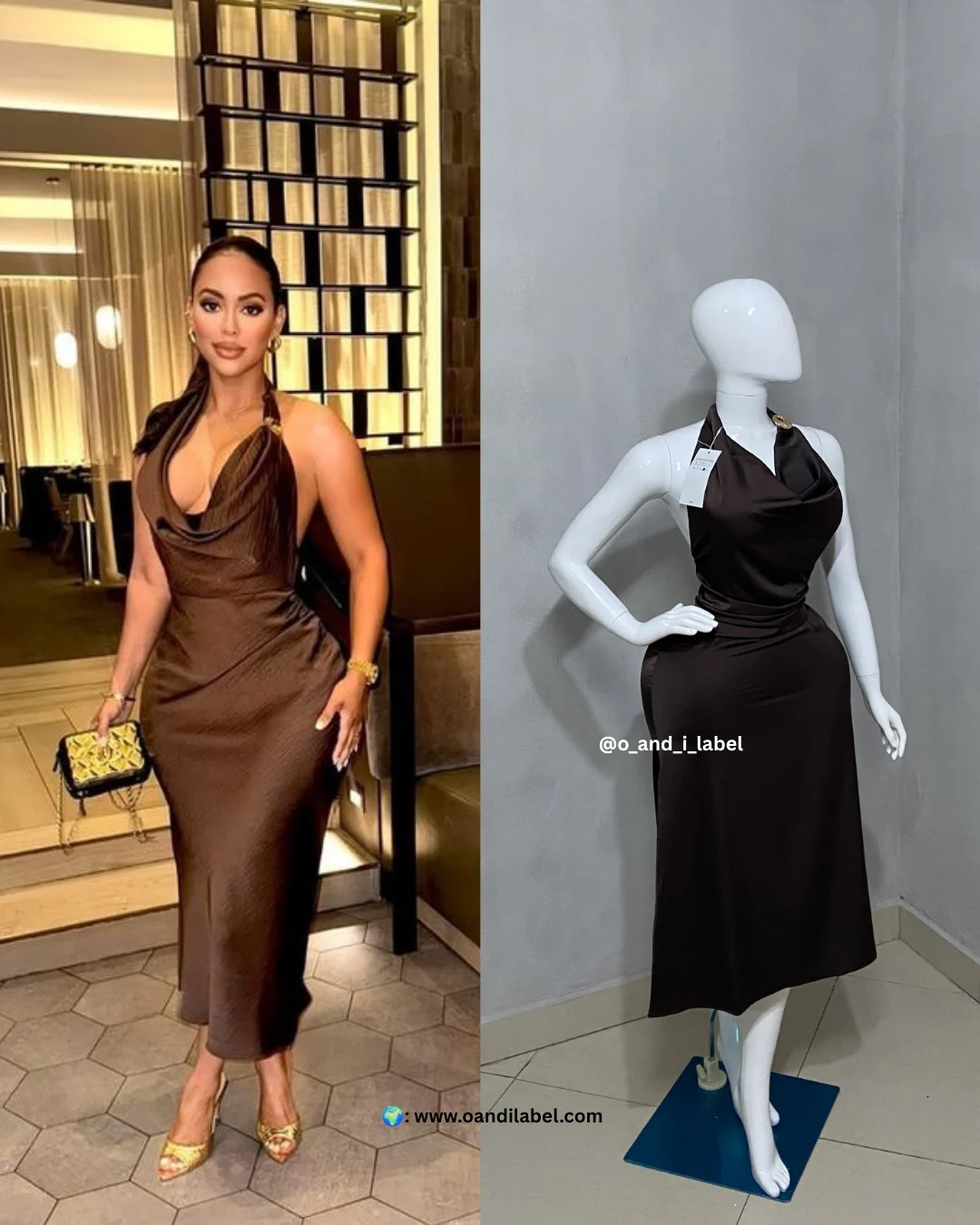 Silk Halter Neck Accessory Midi dress