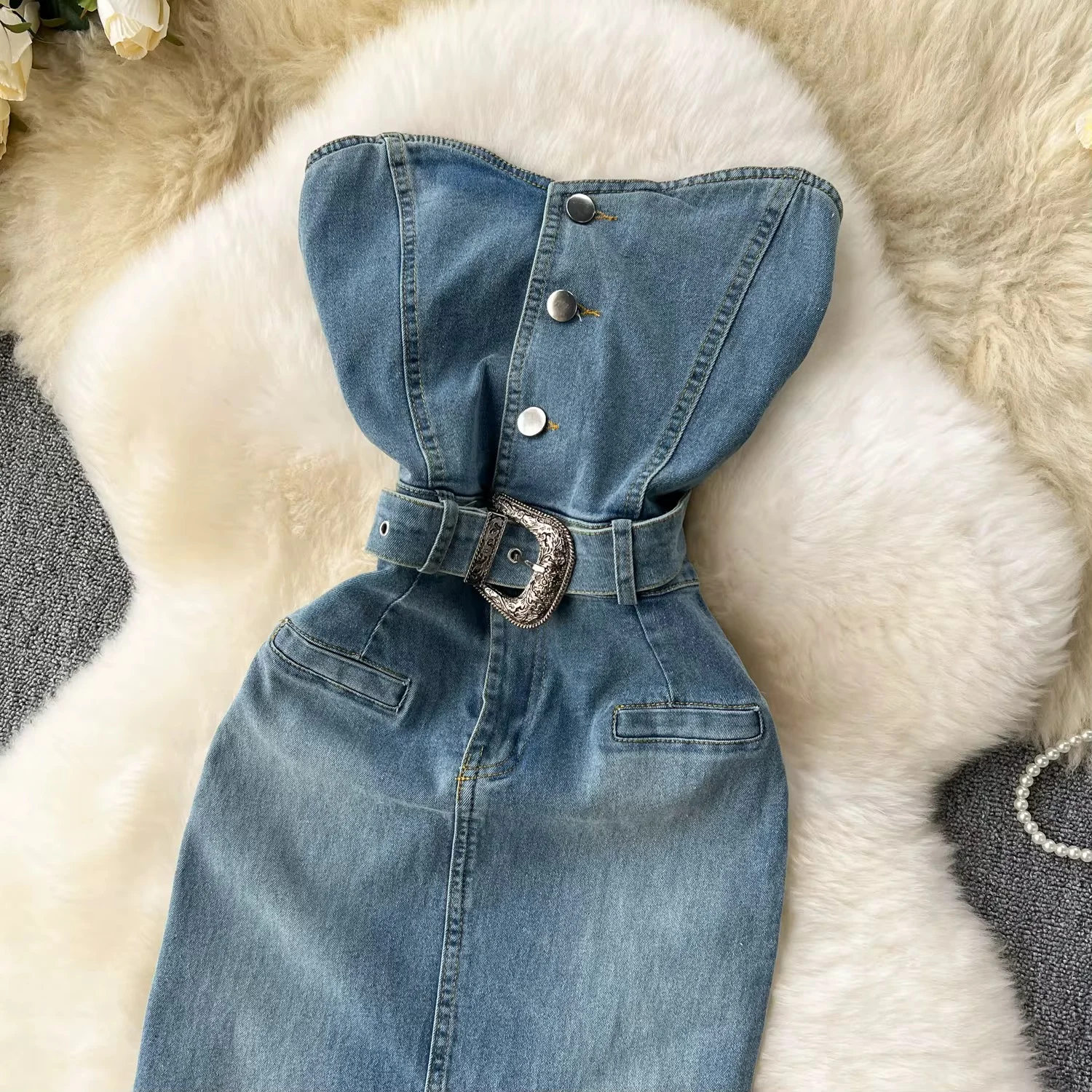 Sleeveless Denim Midi Dress — image 2 of 2