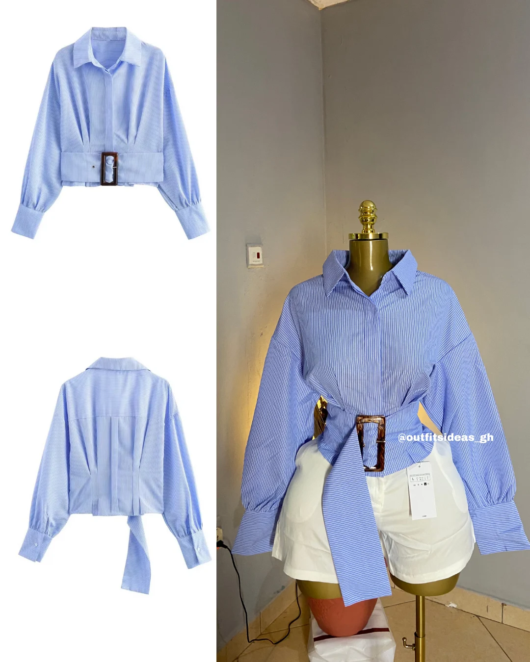 Striped Long Sleeve Shirt with Belt