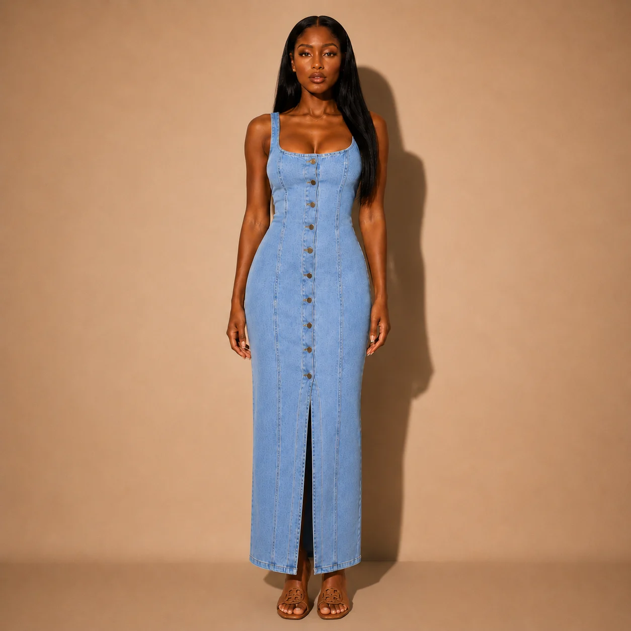 Button-Down Slim Fitted Denim Dress