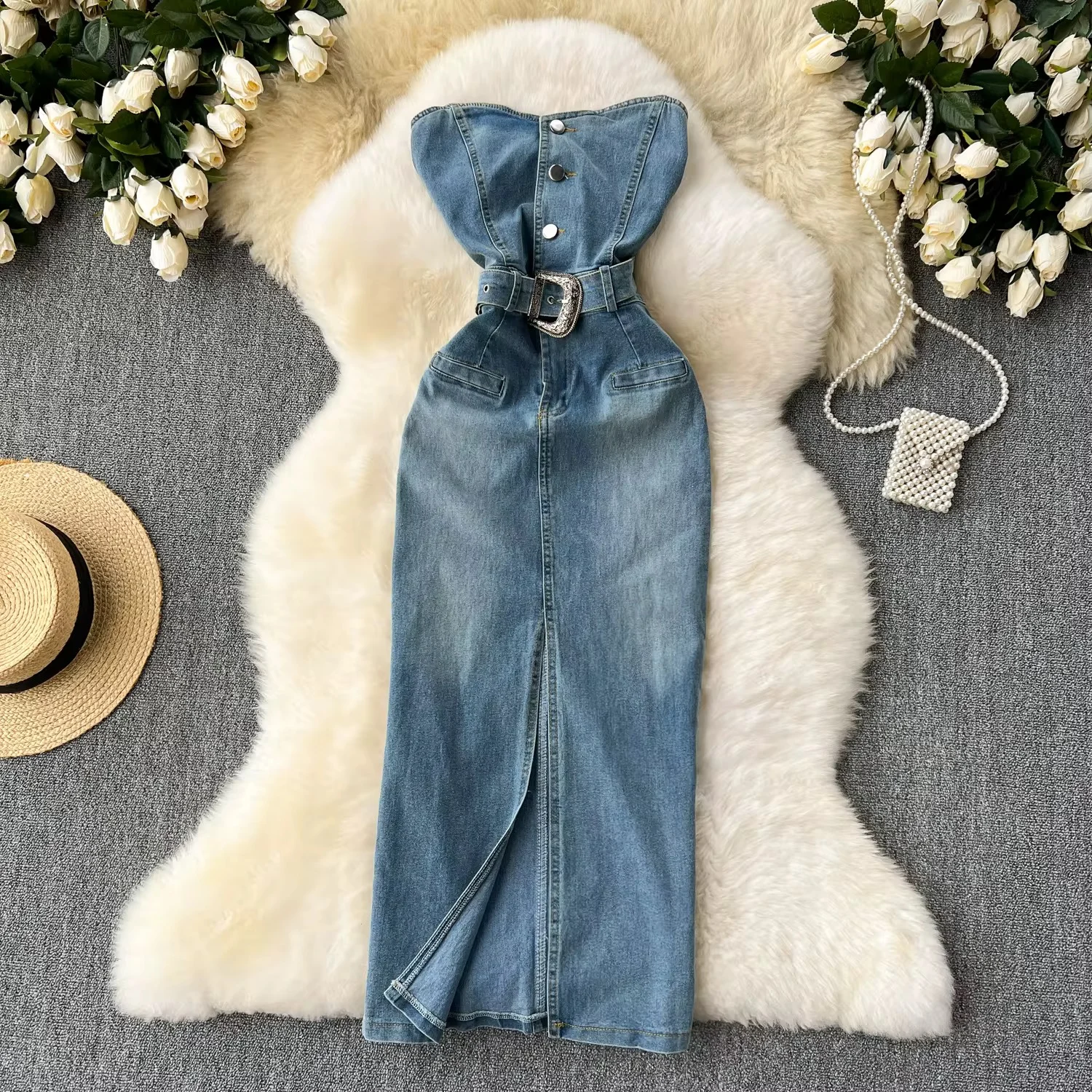 Sleeveless Denim Midi Dress