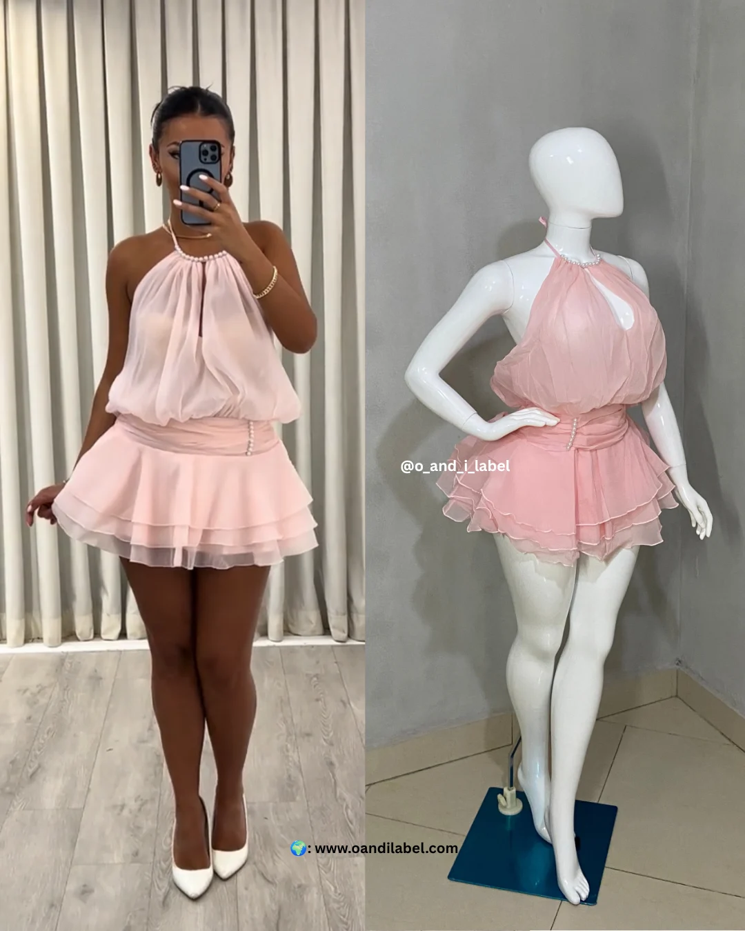 Pearl Detail Chiffon Mini Dress
