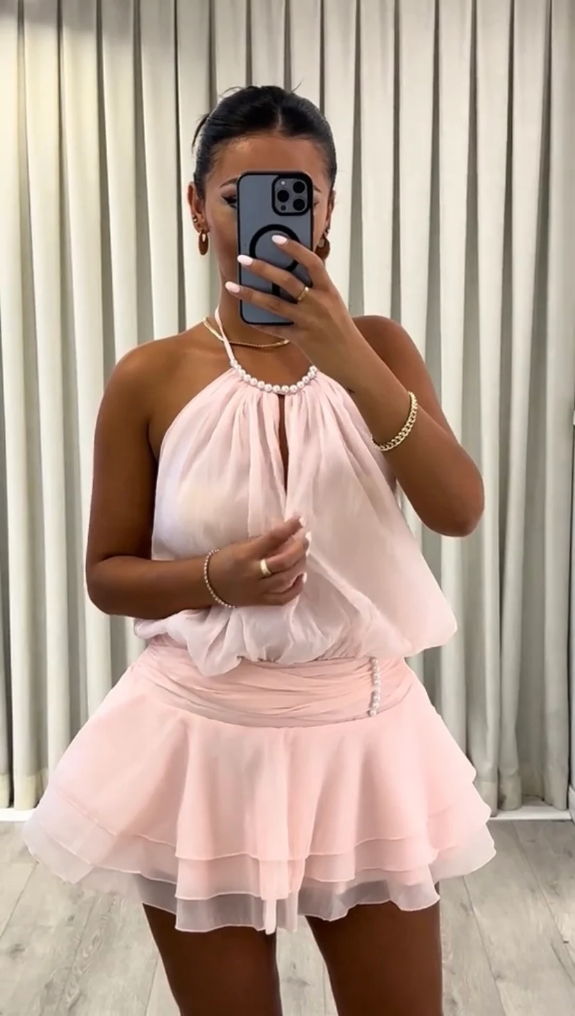 Pearl Detail Chiffon Mini Dress — image 3 of 6