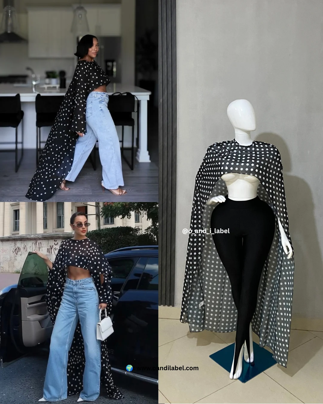 Polka Dot Cape Top — premium women's fashion at O & I Label